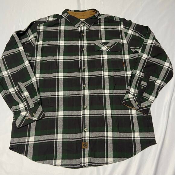 Legendary Whitetails Shirt Plaid Size LG Buck Camp Flannel Green Corduroy Collar - Picture 1 of 11